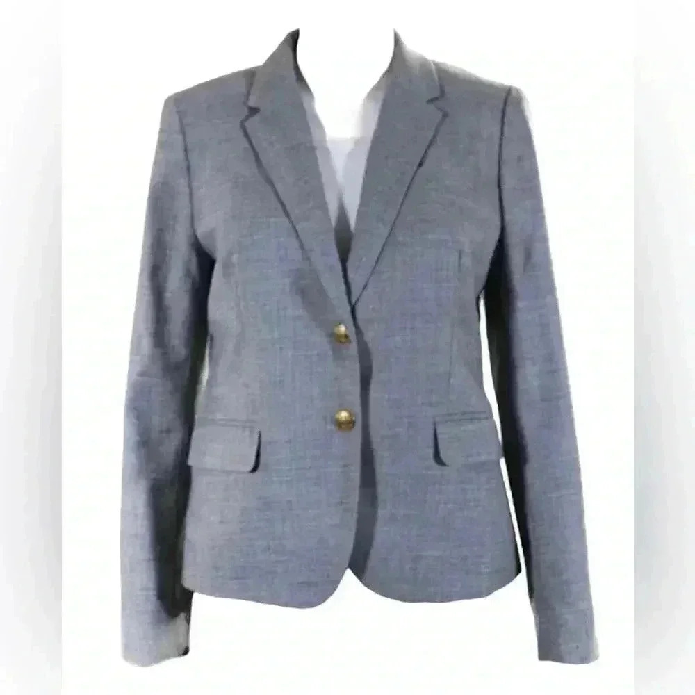 J Crew Womens Wool Notched Collar Button Up Jacket Blazer Light Gray Size